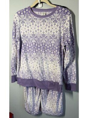Croft & Barrow Snowflake Fleece Pajama Set Medium Purple/White Soft Cozy Lounge